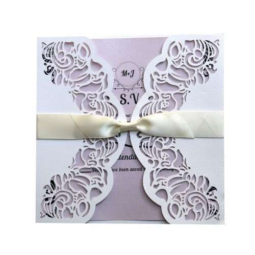 Marriage Invitation Card Wedding Decoration Square White Card Laser Cut 